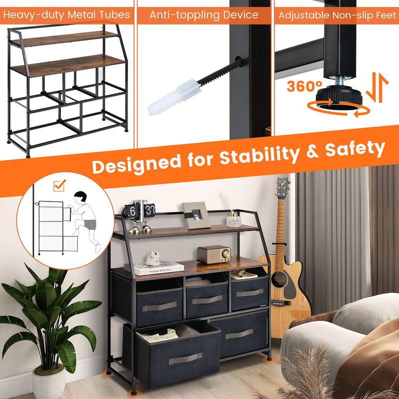 Costway 5-Drawer Storage Dresser Organizer Unit with Fabric Bin for