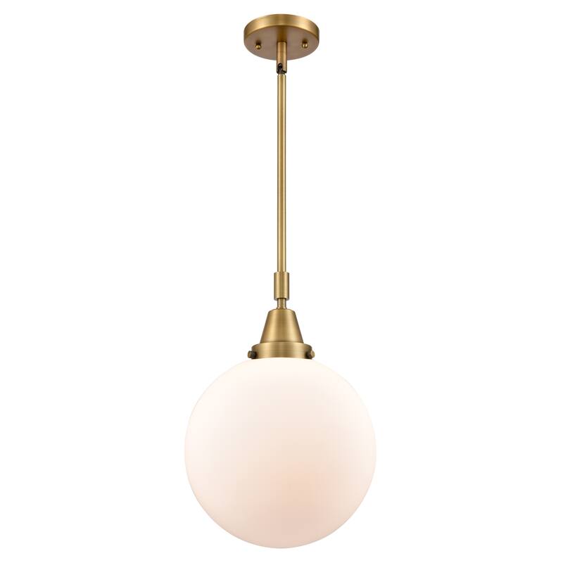 Innovations Lighting Downtown Urban - Caden Beacon - 1 Light 10" Stem Hung Mini Pendant - Brushed Brass/Matte White Shade
