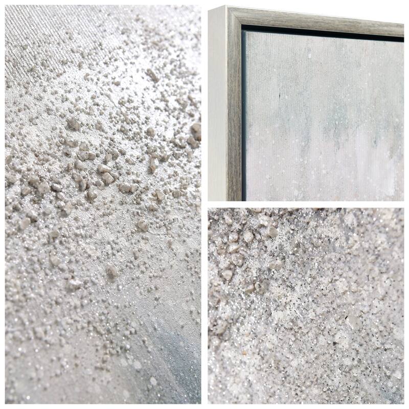 Silver Mist Textured Glitter Hand Painted Framed Canvas Wall Art
