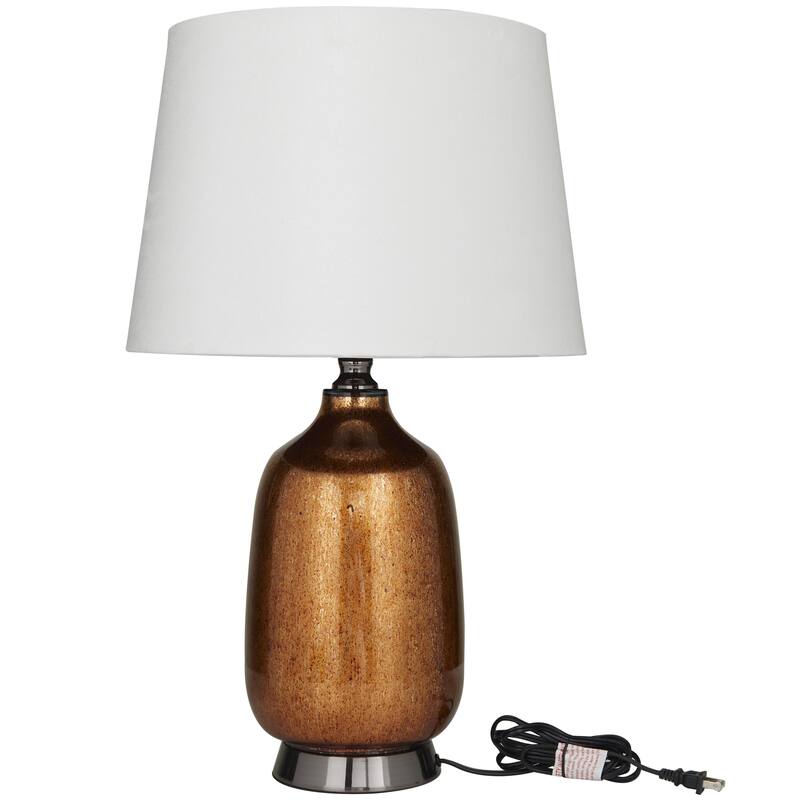 Glass Gourd Style Base Table Lamp with Tapered Shade - Copper - Roche River Decor - 16"W x 16"L x 26"H