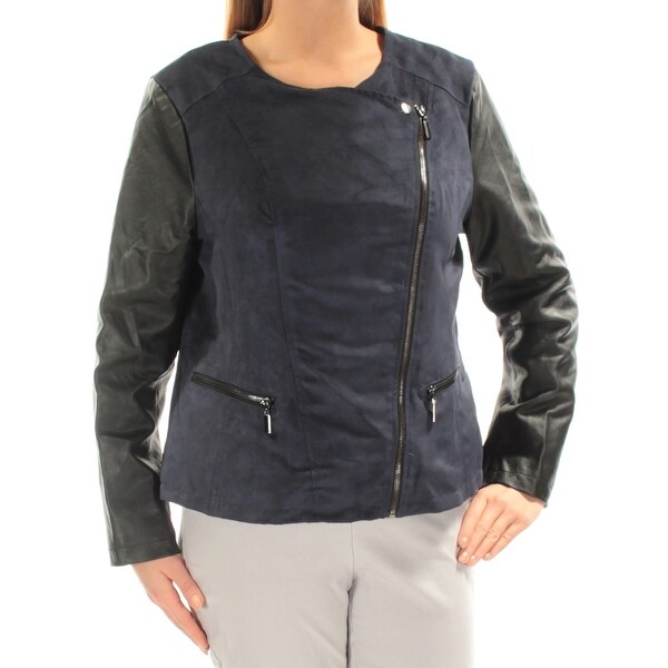 Shop ALFANI Womens Navy Faux Leather Faux Suede Motorcycle ...