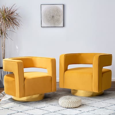 Carisa Modern Upholstered Swivel Open-Back Barrel Chair with Golden Base by HULALA HOME