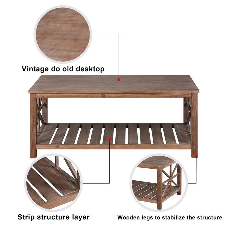 52'' W Handcrafted Coffee Table with Open Storage