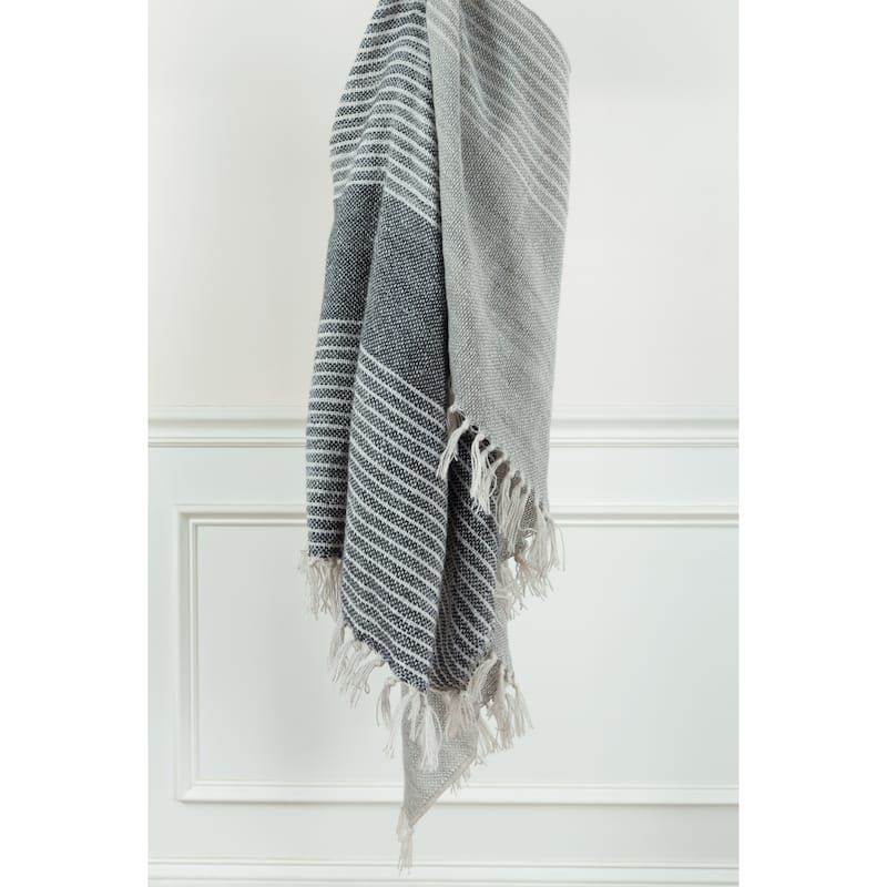 Rizzy Home Hand-tied Striped Throw Blanket - BLACK