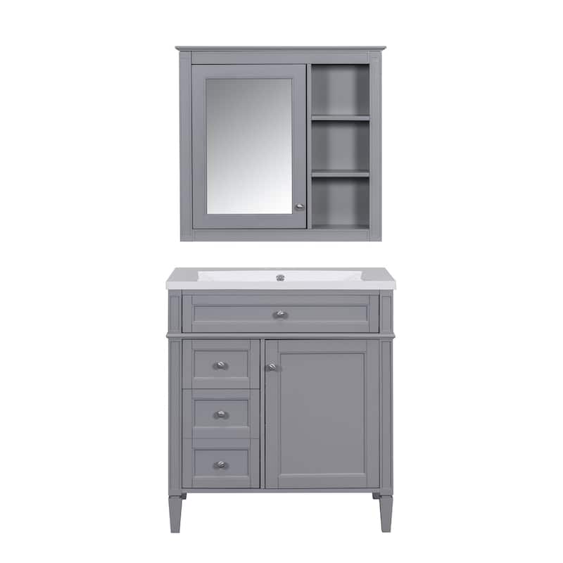 Plywood Freestanding Bathroom Vanity Set in Maple with Mirror Cabinet - 30" x 18"