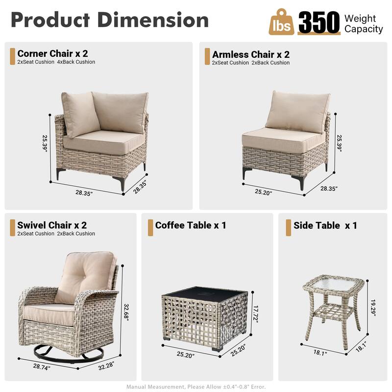 XIZZI 8-Piece Outdoor Wicker Furniture Sectional Swivel Chairs Set