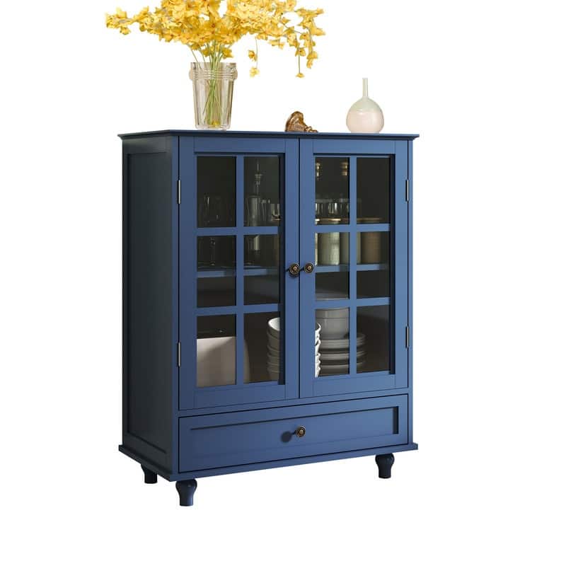 Modern Buffet Cabinet with Adjustable Shelves and Display Glass Doors for Versatile Living Room Storage