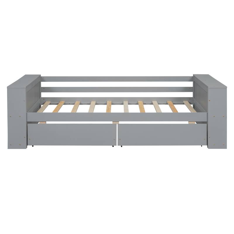 Twin Daybed with Built-In Storage Shelves and Drawers, Pine Wood Frame, Minimalist Design, Easy Assembly