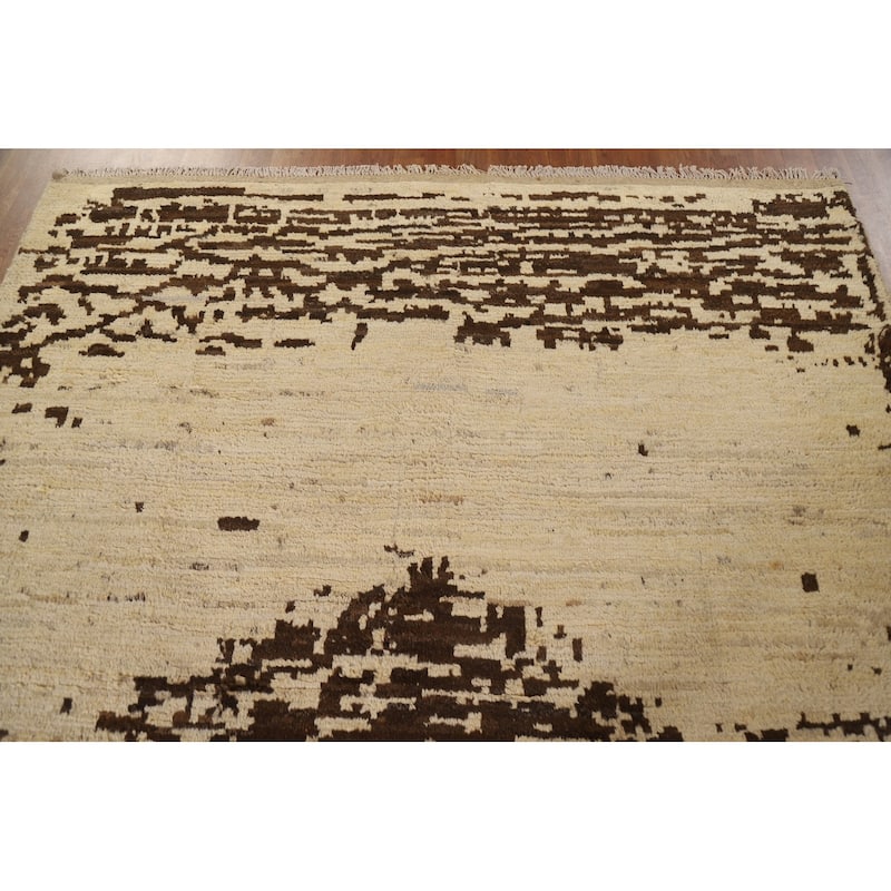 Tribal Moroccan Oriental Wool Area Rug Hand-knotted Dining Room Carpet - 6'11" x 9'8"