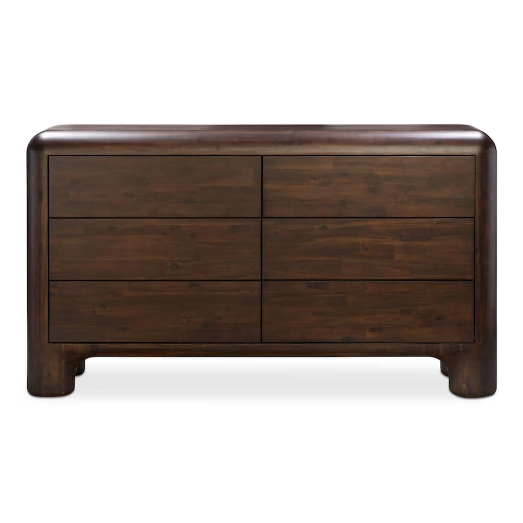 NADAAL STUDIOS Zanric Dresser, Six Drawer Acacia Wood with Soft-Close Glides and Chunky Legs, Dark Brown