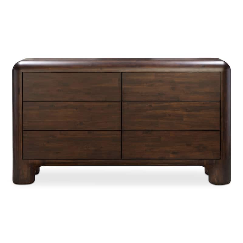 NADAAL STUDIOS Zanric Dresser, Six Drawer Acacia Wood with Soft-Close Glides and Chunky Legs, Dark Brown