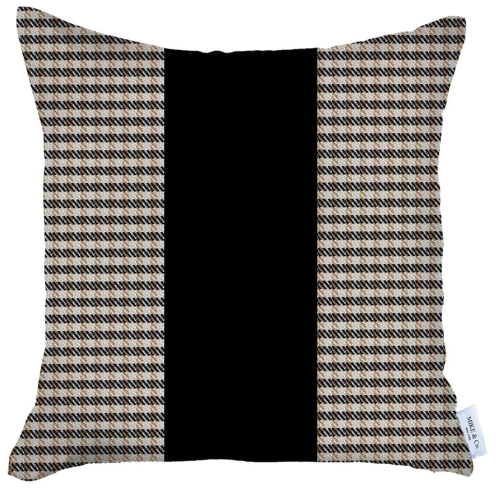 HomeRoots 18" X 18" Brown And Black Houndstooth Zippered Handmade Polyester Throw Pillow Cover