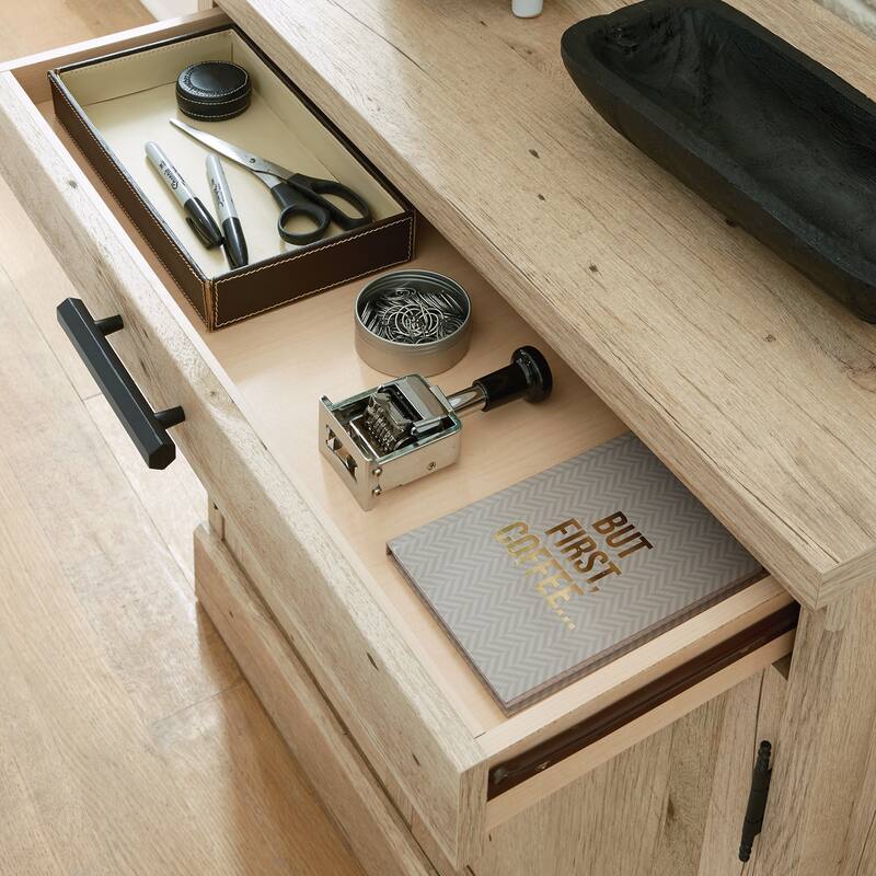 Wood Farmhouse Library Base with Storage Drawer and Cubby, Brown