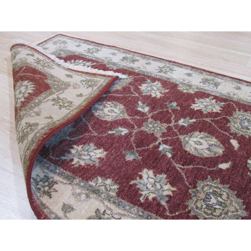 Red Hand-Knotted Wool Traditional Agra Rug, 2'7 x 7'11, Cozy Vibrant Accent - L