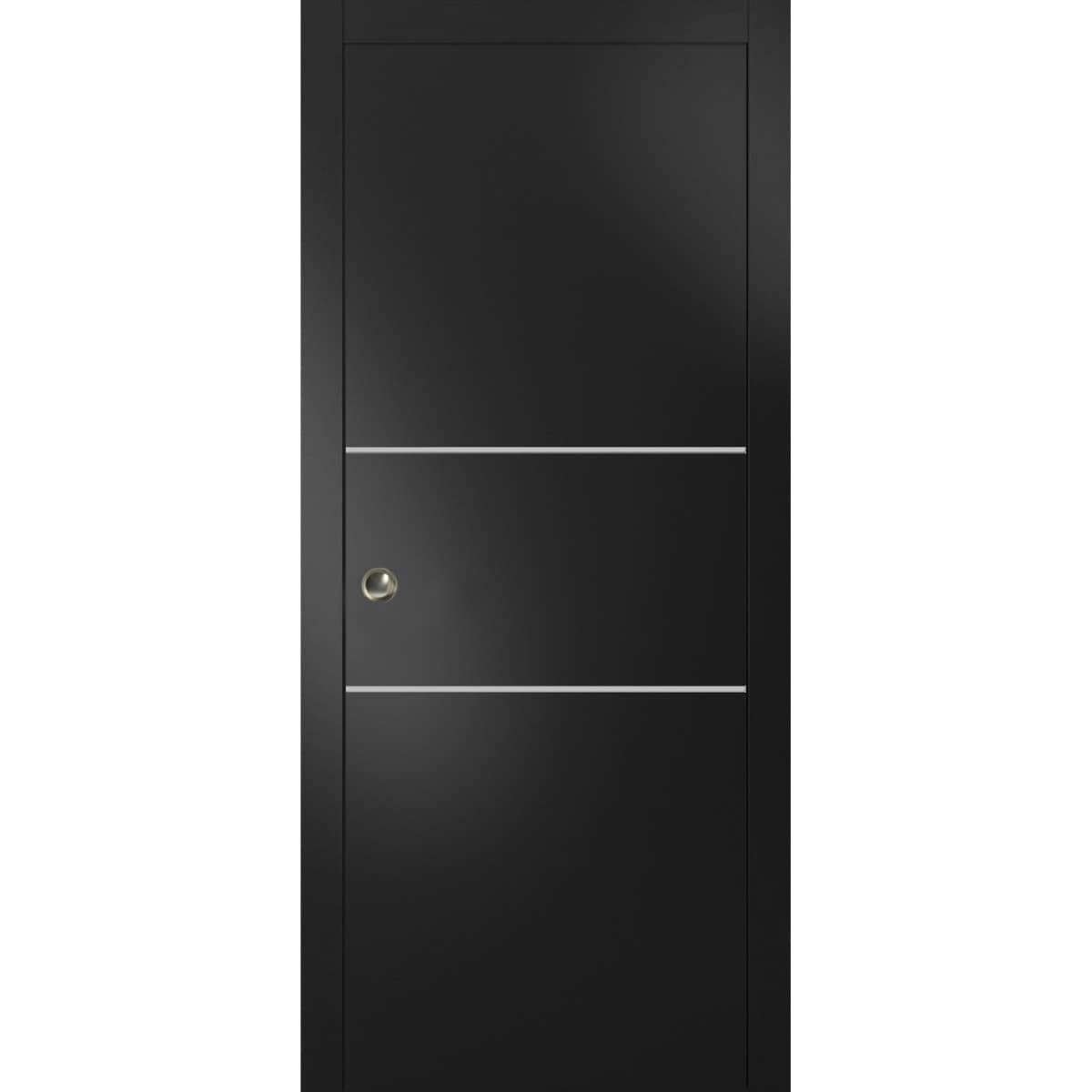 French Pocket Door 18x80 with Planum 0110 Matte Black with Kit Trims Rail