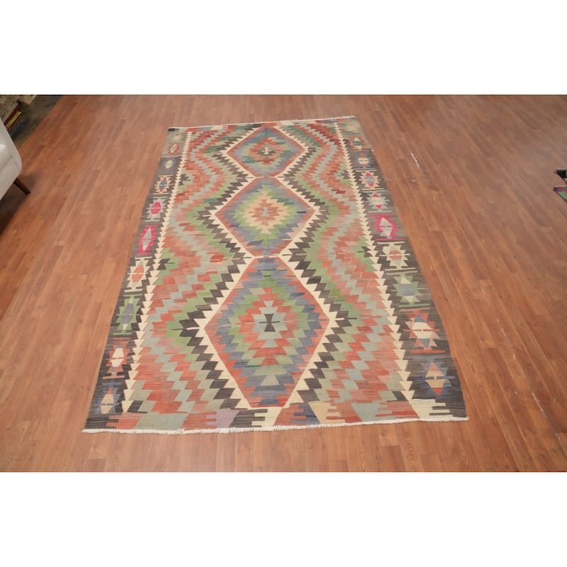 Hand Woven Oriental 100% Wool Carpet Southwestern Tribal Multi-Colored Kilim Area Rug - 10' 4'' X 6' 3''