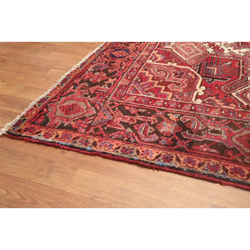 Hand Knotted Oriental 100% Wool Carpet Traditional Medallion Red Heriz Area Rug - 11' 3'' X 7' 9''