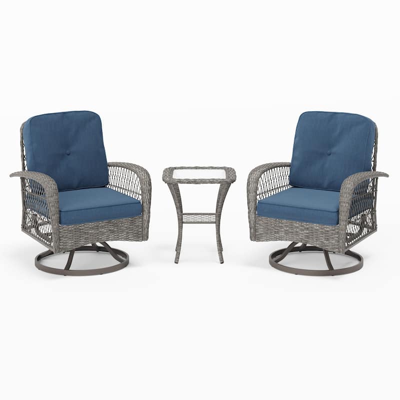 Corvus Livorno Outdoor 3-piece Steel Wicker Swivel Chat Set