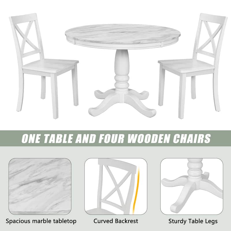 5-Piece Modern Wooden Dining Set with Round Table & Chairs