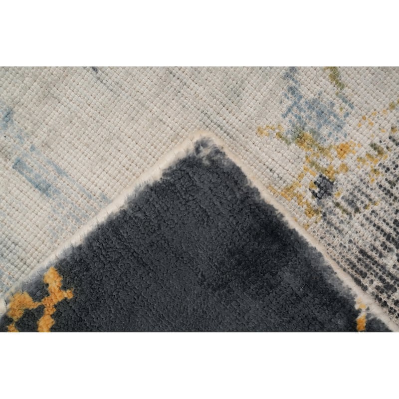 Hand Knotted Oriental Viscose Silk Carpet Modern Pictorial Multi-Colored Abstract Area Rug - 7' 10'' X 5' 8''