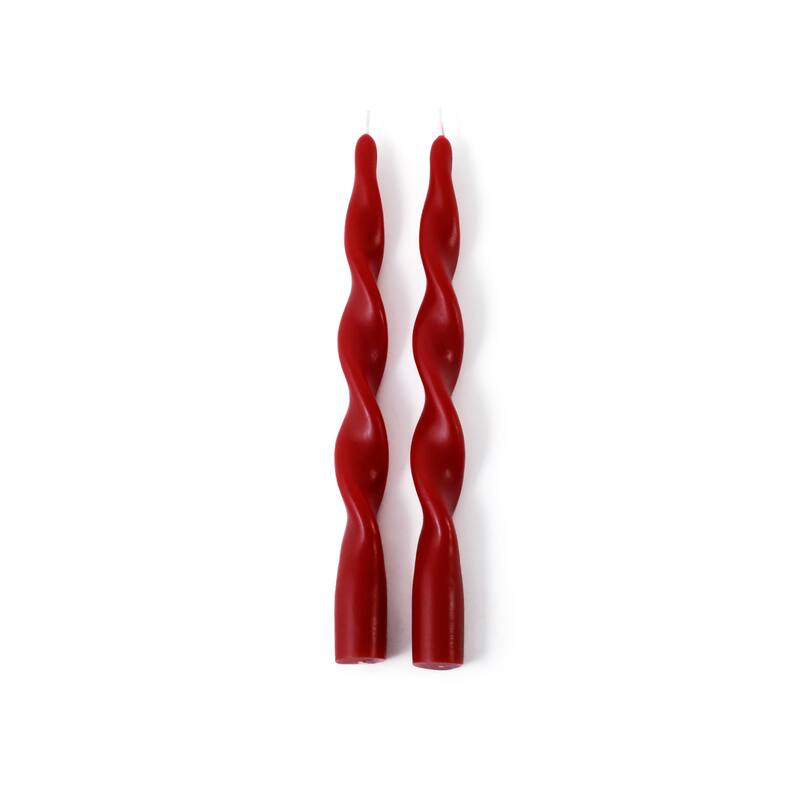 Lumière Twist Formal Taper Candles, Set of 12 - Holiday Table Décor - Crimson Red - 10"