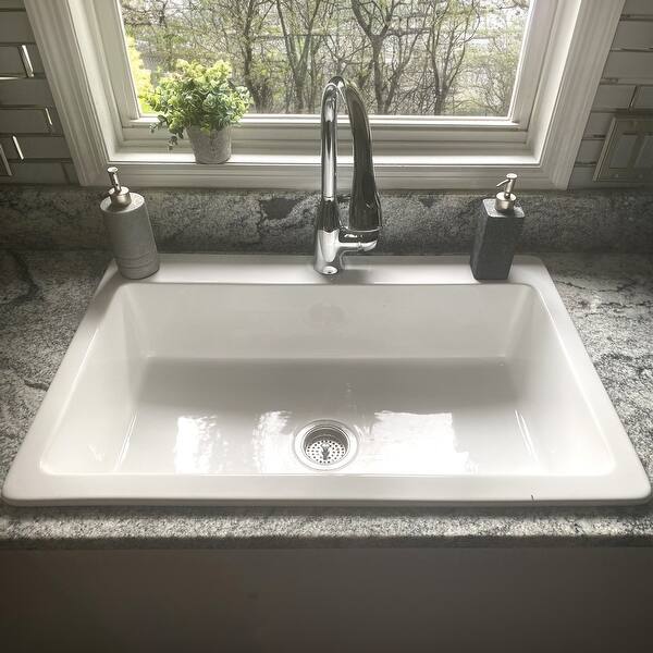 SINKOLOGY Jackson 33 In. 4-Hole Drop-in Single Bowl Crisp White Sinkology Drop In Kitchen Sinks Sk411 33fc 4cou 64 600