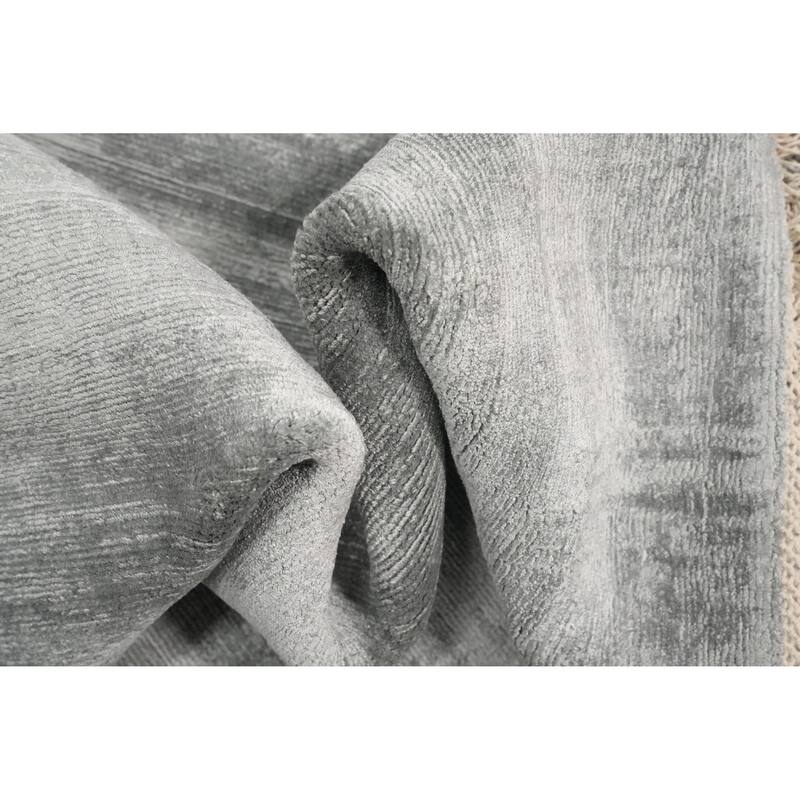 Hand Knotted Oriental Viscose Silk Carpet Modern Modern Greys & Charcoal Abstract Area Rug - 11' 4'' X 8' 1''
