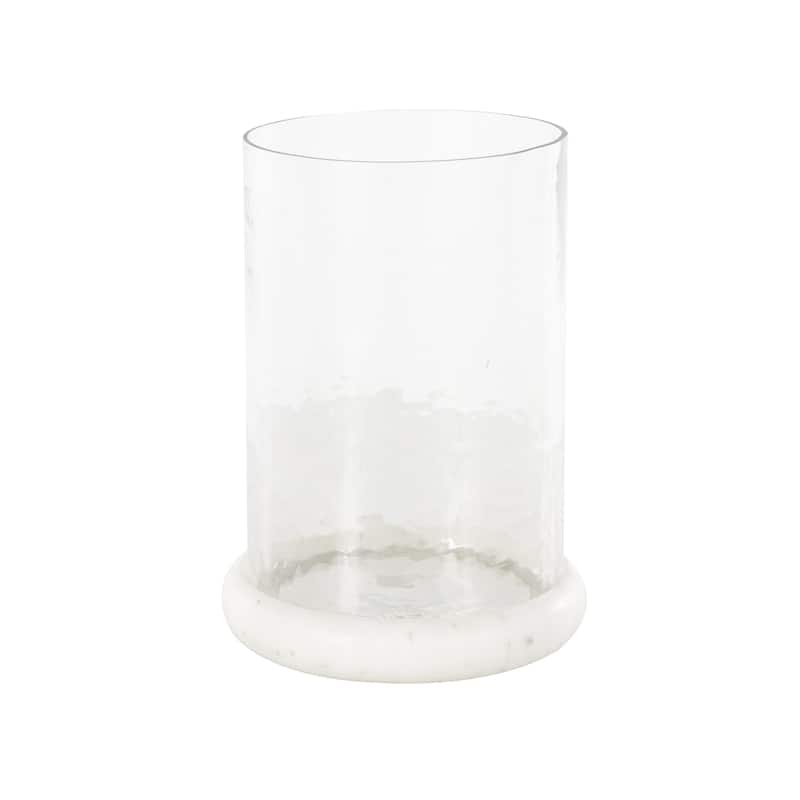 Glass Pillar Candle Holder with White Marble Base - Clear - Roche River Decor