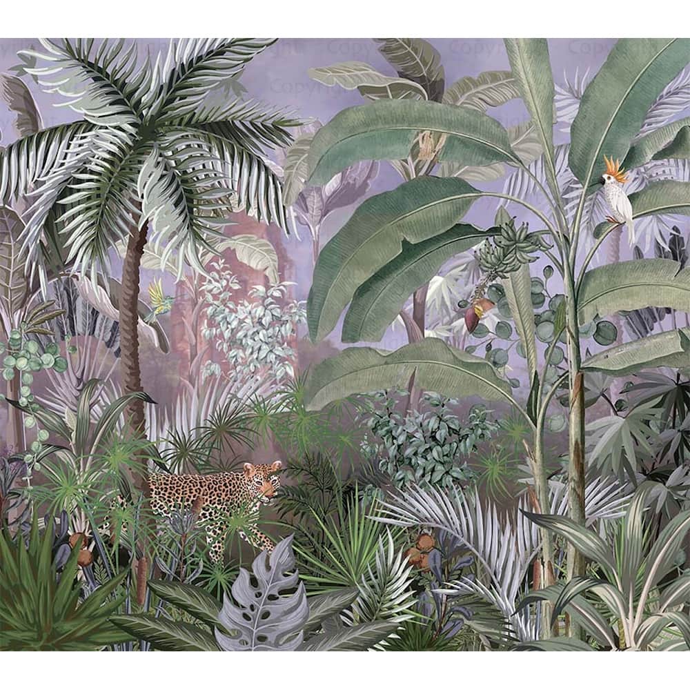 Jungle Adventure Vibrant Wildlife Wallpaper Mural with Lush Greenery