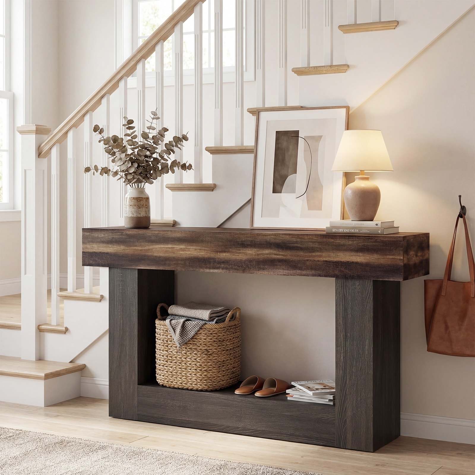 Costway 63” Long Console Table with Storage Shelf, Farmhouse Entryway