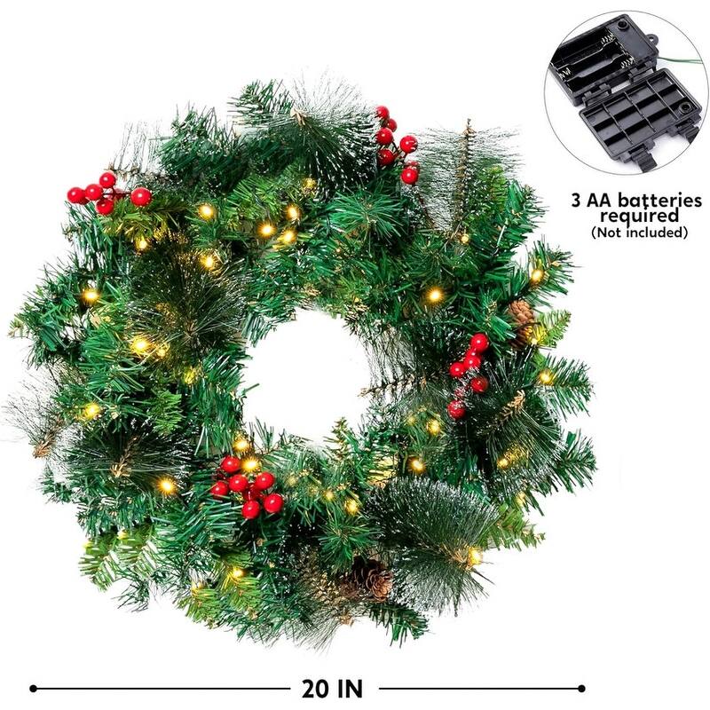 20" Artificial Christmas Wreath Prelit with 15" Hanger