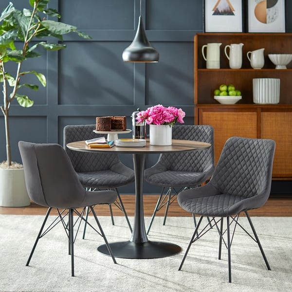slide 2 of 6, angelo:HOME Kavitt Mid-century Modern Velvet 5-piece Round Dining Set Walnut/Black/Grey