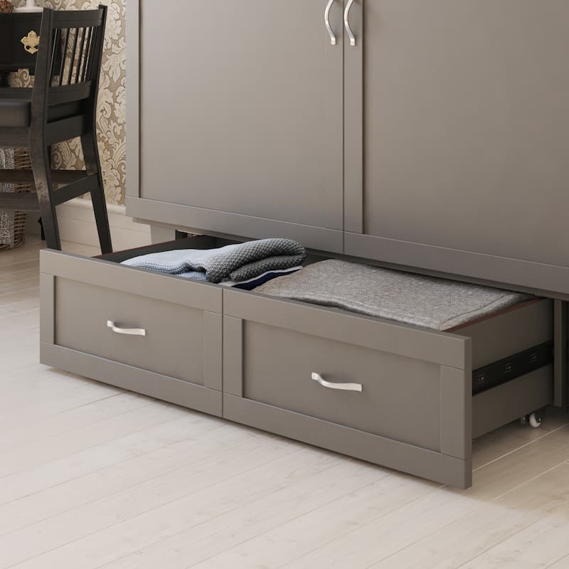 Monroe Queen Murphy Bed Chest with 6" Mattress, Storage Drawer & Built-In Charger in Grey