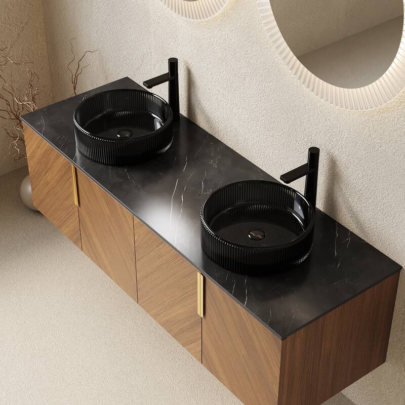 Wall-Mounted Bathroom Vanity with Round Ceramic Sink