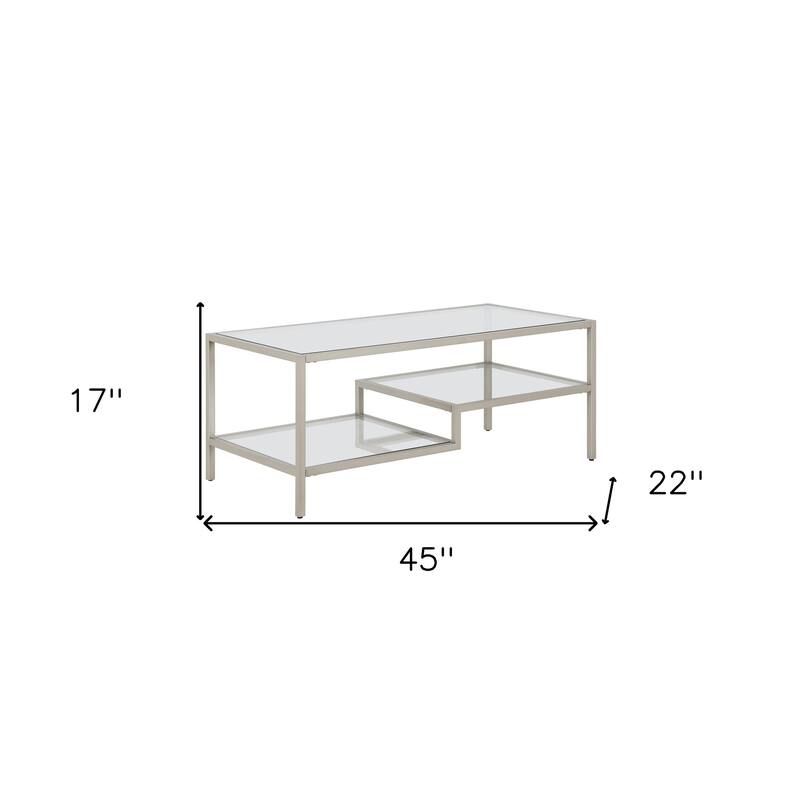 45" Contemporary Rectangular Glass Coffee Table with 2 Storage Shelves for Living Room - 45"L x 22"W x 17"H