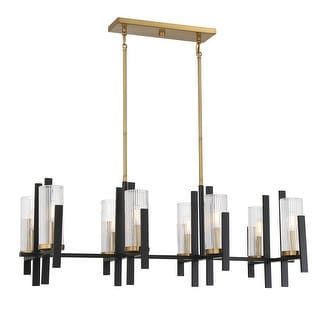 Midland 8-Light Linear Chandelier in Matte Black with Warm Brass Accents
