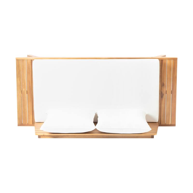 Roomfitters Outdoor Wood Loveseat with Cushions, Patio Seating Bench