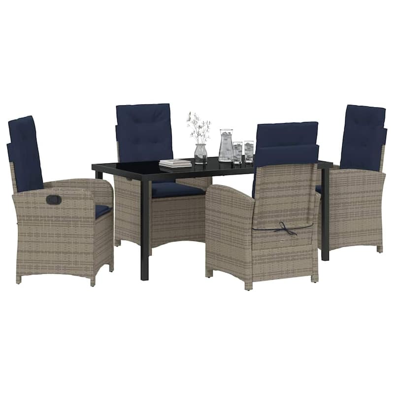 vidaXL Garden Dining Set with Cushion Grey Poly Rattan