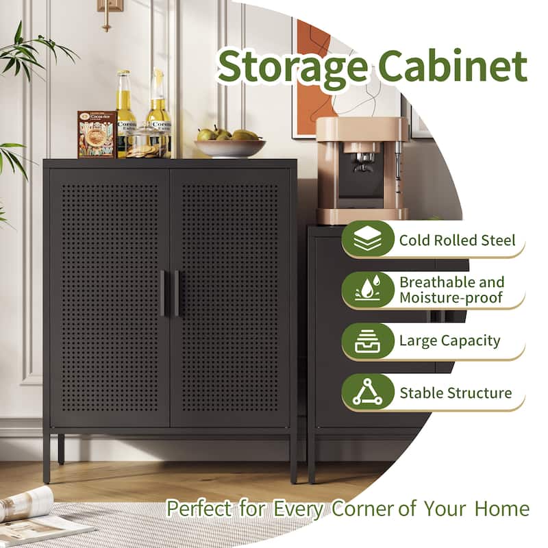 Metal Sideboard with 2 Doors and 2 Adjustable Shelves - Black