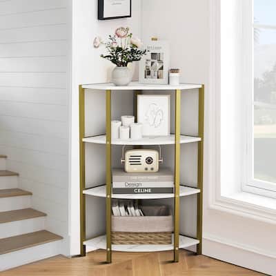 Modern minimalist Corner Open Shelf with open shelves and metal frame for bedroom living room office
