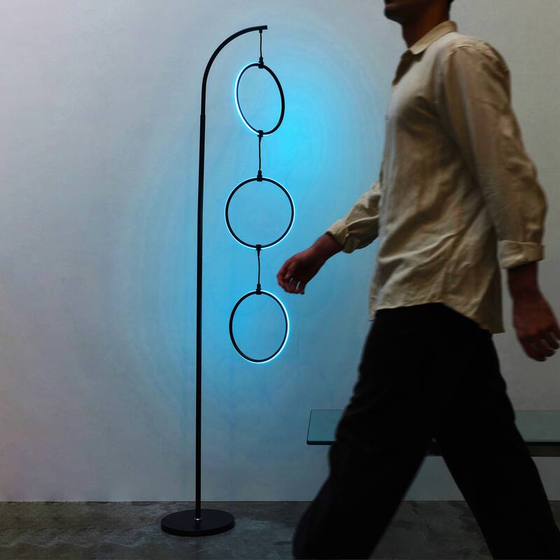 Brightech Nova 74 in. Classic Black Industrial 3-Light LED Super Bright Floor Lamp with Built-In Color Changing Function