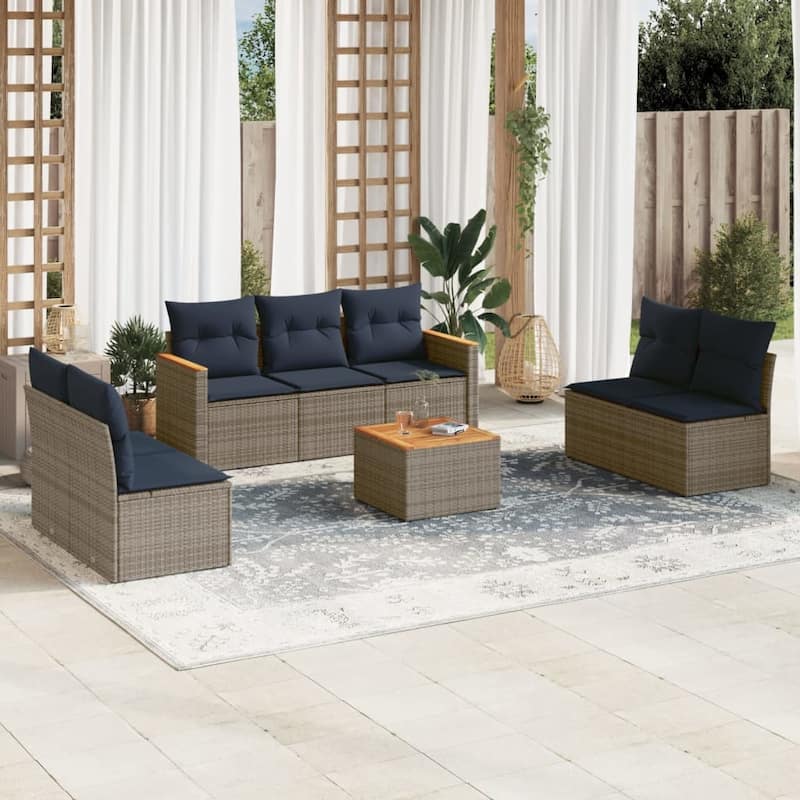 vidaXL Patio Sofa Set with Cushions Outdoor Conversation Furniture Poly Rattan - 21.7x 24.4x 27.2