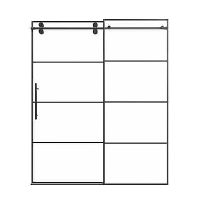 Ultra-Narrow Frame Single Sliding Shower Door 60x72, 8mm Easy-Clean Glass, Matte Black, 304 Stainless, Reversible