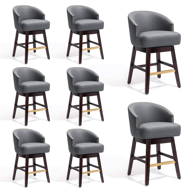 Bar Stools PU Leather / Linen Fabric Upholstered Solid Wood Swivel Barstool Set of 2/4 - Set of 8 - Navy Blue - 26.4 inches seat height - Counter Height
