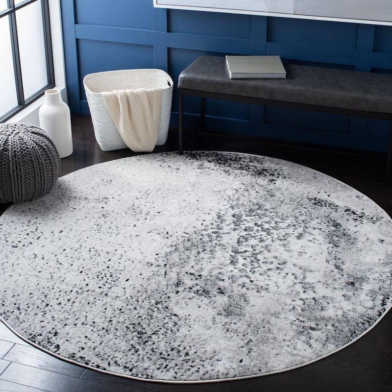 SAFAVIEH Skyler Lular Modern Abstract Rug - 6'7" Round - Silver/Black