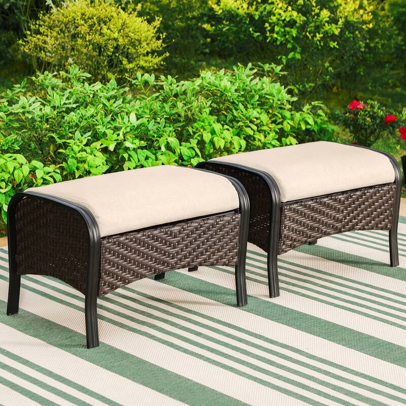 MAISON ARTS Oversized 6-Piece Outdoor Patio Set with Fire Pit - 3-Seater Sofa, 2-Seater Sofa, Swivel Chairs, Ottomans (Beige)