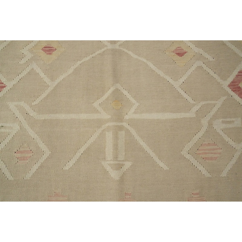 Hand Woven Oriental 100% Wool Carpet Southwestern Tribal Beige & Ivories Kilim Area Rug - 10' 0'' X 7' 2''