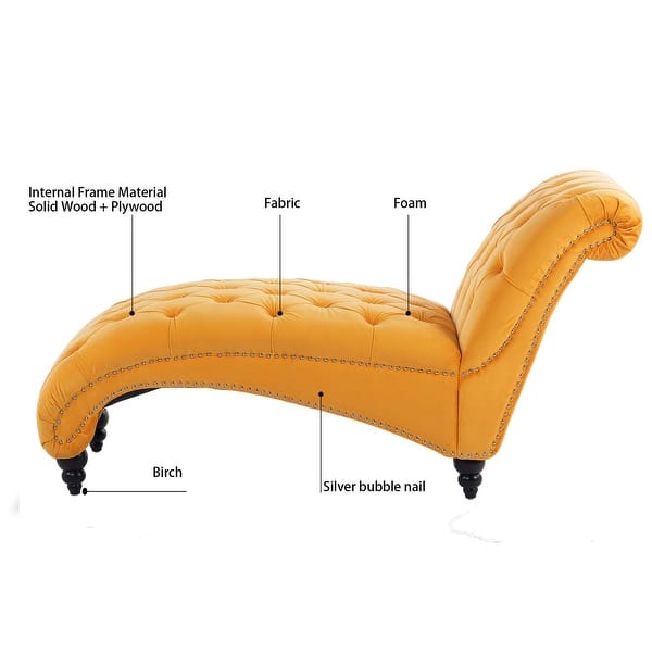 Yellow Tufted Armless Chaise Lounge Living Room Chair Wood Legs - Bed ...