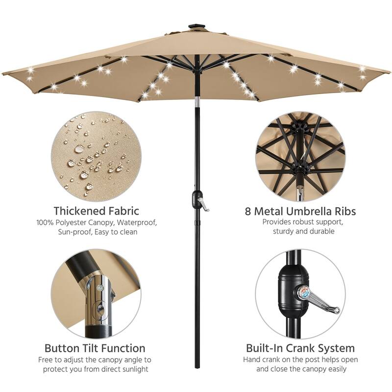 Yaheetech 10FT LED Patio Umbrella Solar Market Umbrella with 8 Ribs