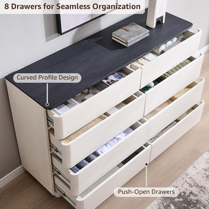 Modern 8 Drawer Dresser for Bedroom, Handle-less Wooden Dressers